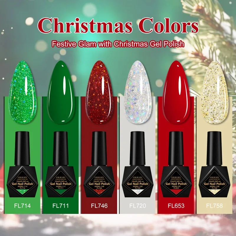 4pcs Christmas Color Gel Nail Polish Set 10ml Glitter Effect Semi Permanant Soak Off UV Gel Varnish Manicure DIY Nail Supplies