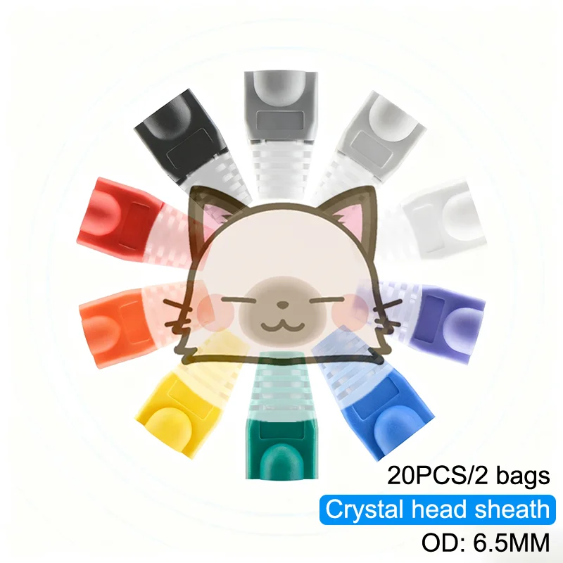 20pcs OD6.5 Cable Connector Plug Cover CAT5E CAT6 RJ45 Ethernet Network Cable 10 Colors Strain Relief Boots RJ45 Connector Caps