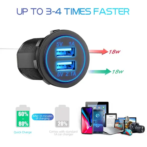 5V 3.1A 12V Dual USB Car Charger with Panel Waterproof Power Adapter Socket Outlet for Vehicle Boat Truck Motorcycle 10 best sales 12v usb panel - №6