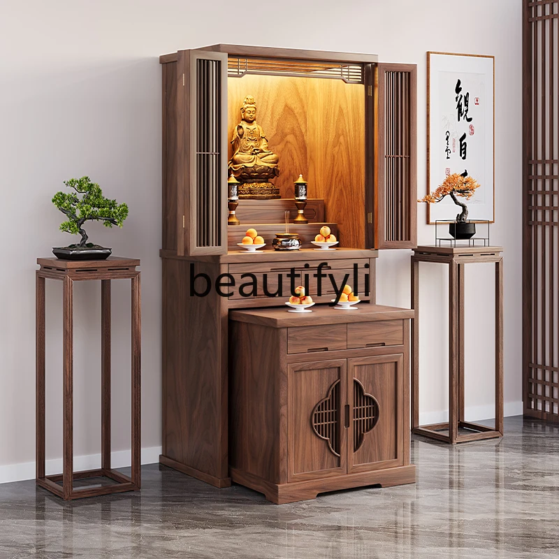 

Solid wood offering table Shrine platform Black walnut cabinet with door Shrine offering table