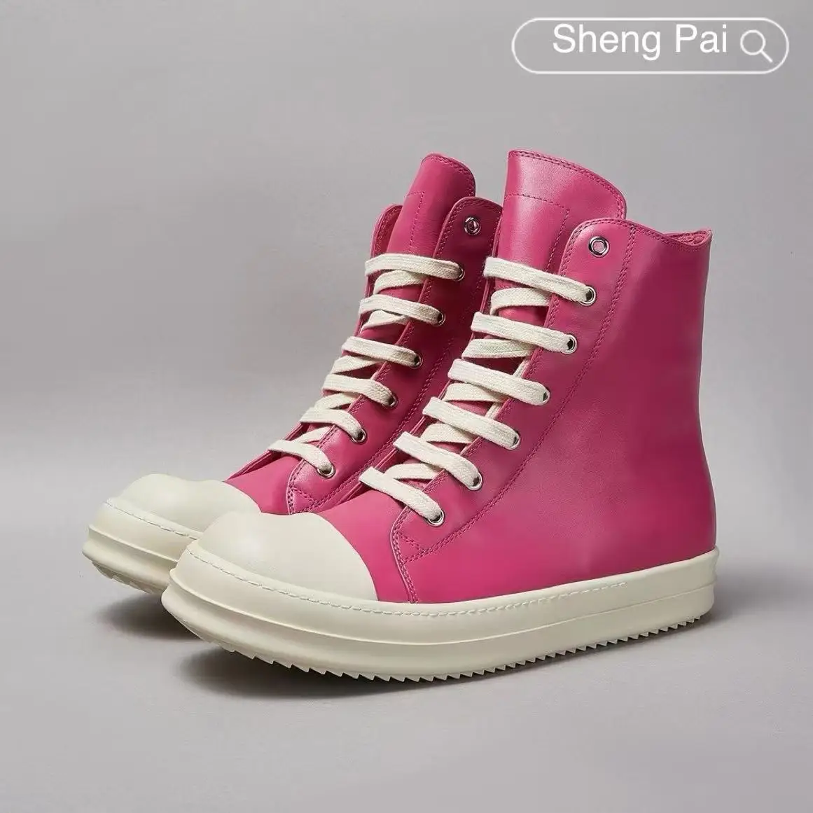 

Luxury Brand Fashion Sneakers Cyan Cowhide High Top Men's Casual Shoes O-wen Men's Leather Shoes Lace-up Designer Women's Boots