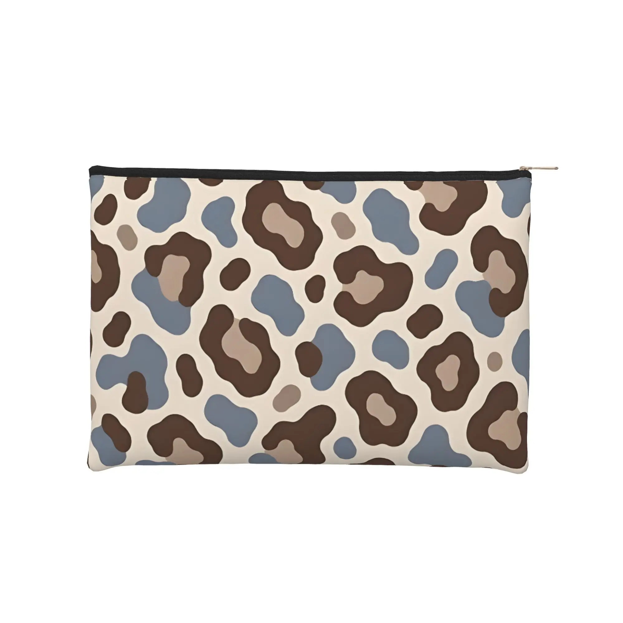 Foldable Cute pouch Modern Blue Brown Leopard Pattern Makeup Bag  Toiletry Bag with Zipper