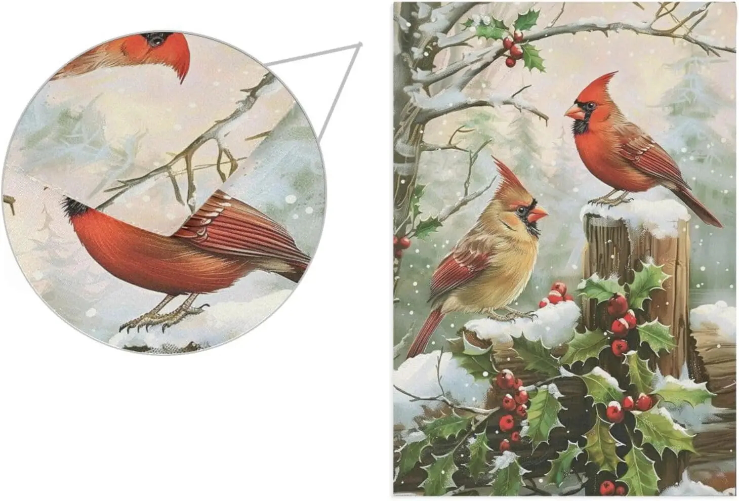 Wamika Spring House Flags 28 x 40 Double Sided, Cardinal Red Bird Holly Berry Branches Snow Welcome Winter Holiday Yard Outd jjp