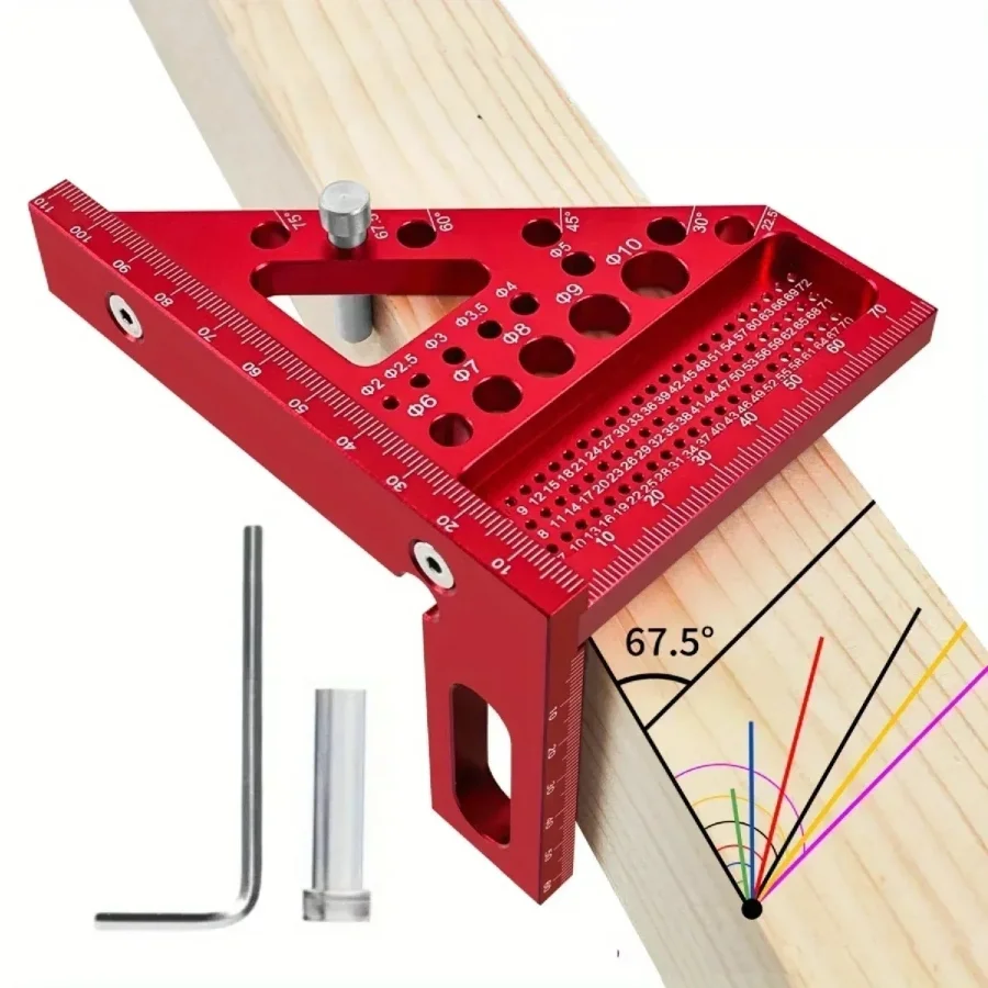 

3D Multi-Angle Measuring Ruler, 45/90 Degree Woodworking Aluminum/plastic Square Protractor,Triangle Ruler Layout Measuring Tool
