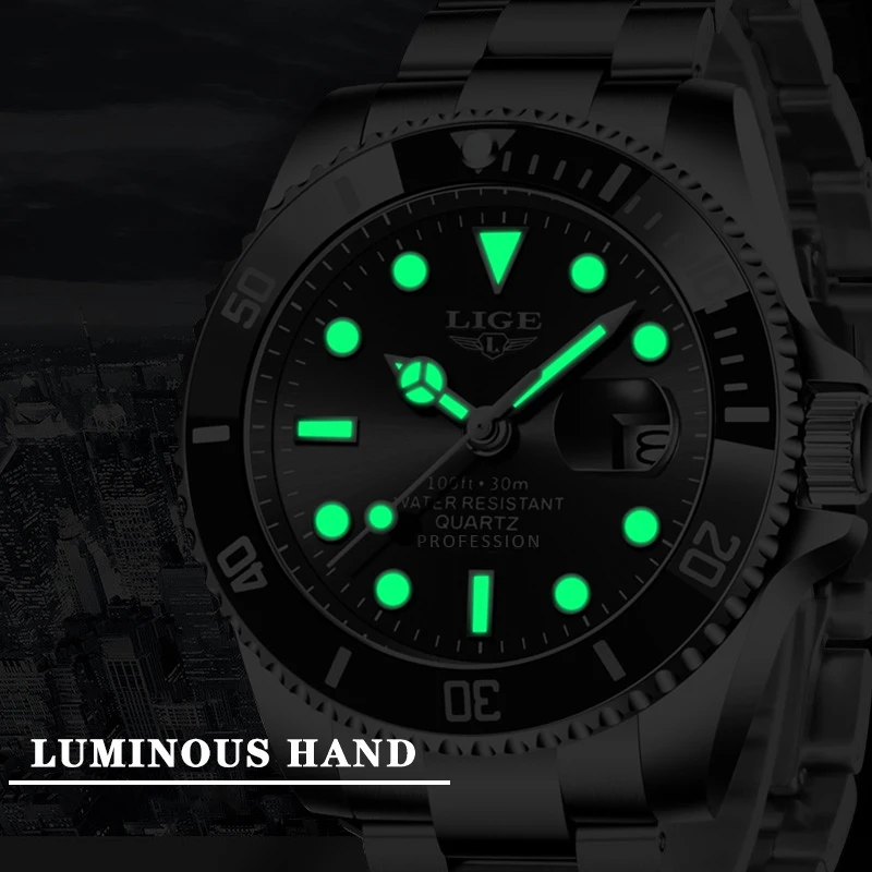 LIGE Fashion Casual Quartz Watches for Men Sport Military Satainless Steel Wristwatch Luxury Big Dial Man Watch Reloj Hombre+Box