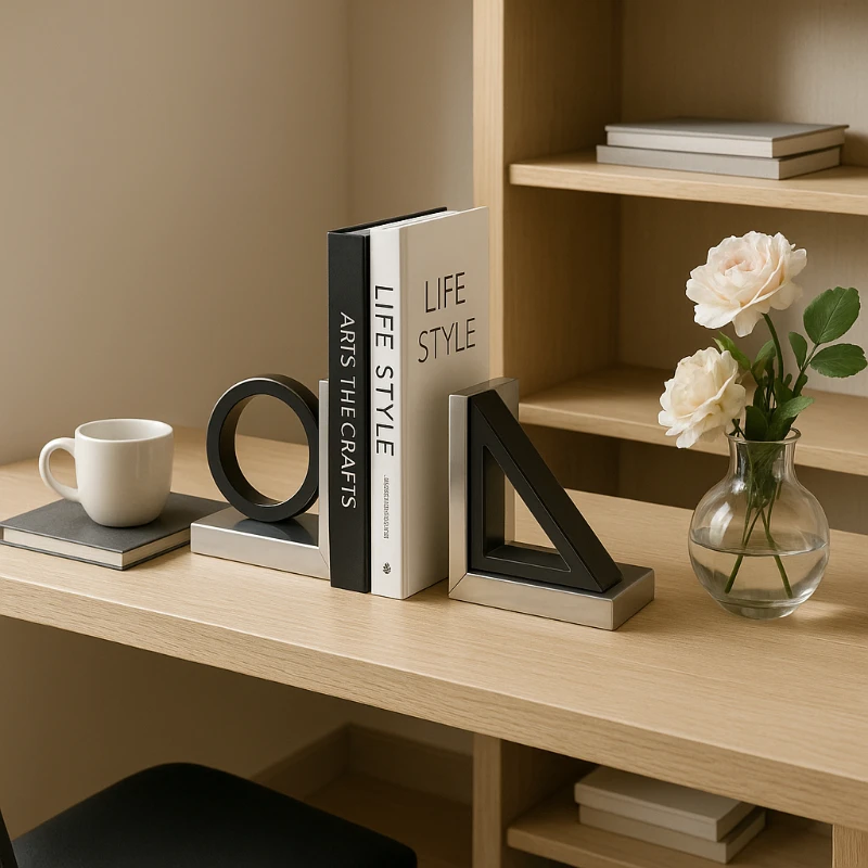 

Modern Marble Bookends Stainless Steel Geometric Holder Office Desk Organizer Premium Home Decor Study Gift for Book Lover