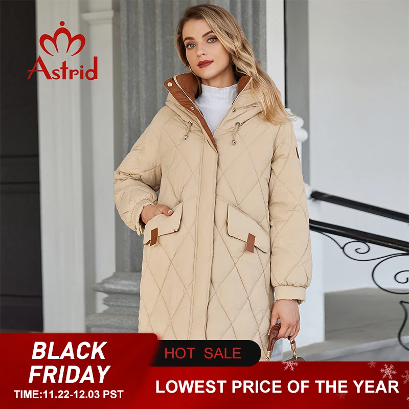 Astrid Winter Women Parka Hooded Thick Warm Padded Fashion Outerwear Long Down Jacket Quilted Coat Loose Female Clothing 20633