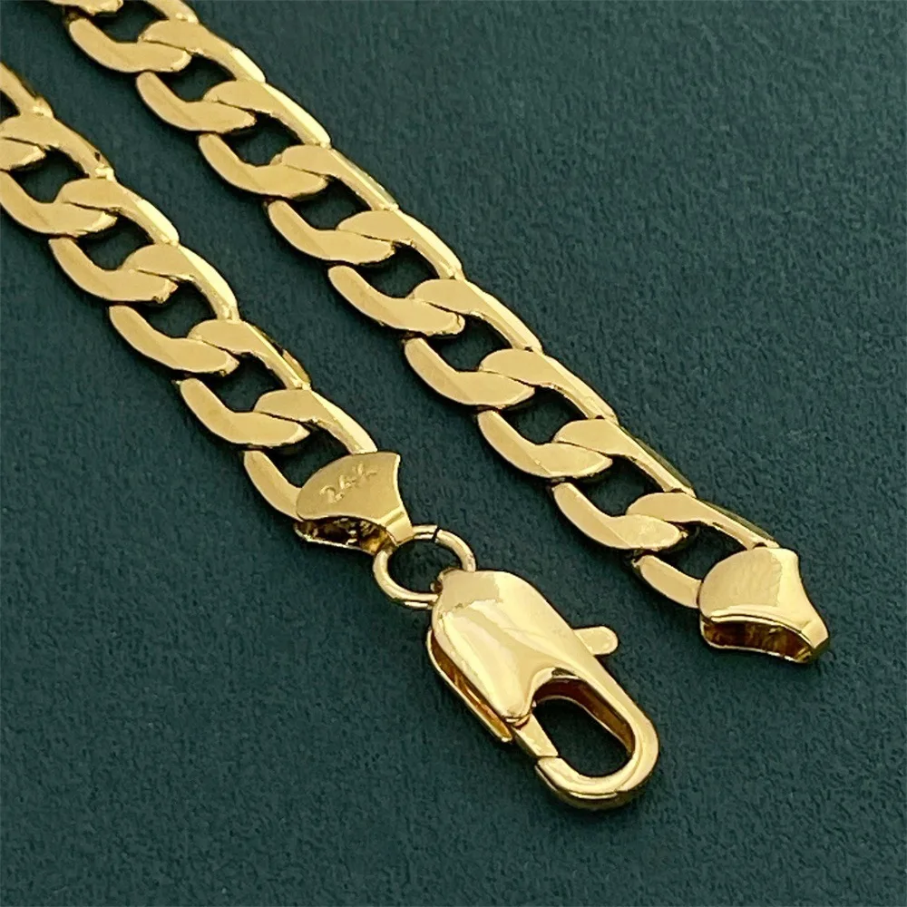

Luxury 24K 9999 Pure Gold real gold Men's and Women's 8MM 50cm 60cm 70cm One One One Unisex Geometric Cuban Necklace