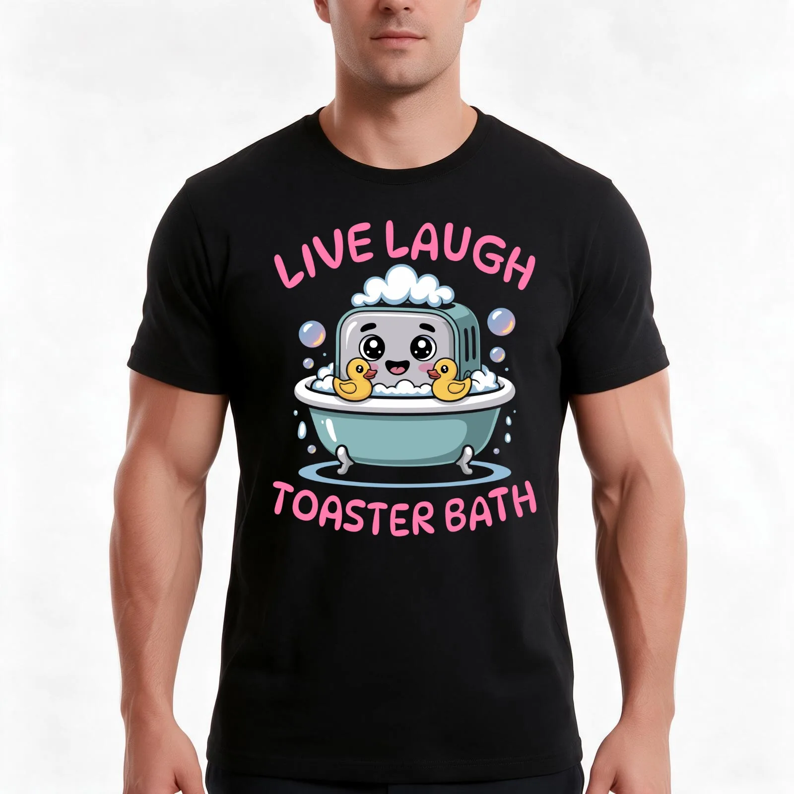 Live Laugh Toaster Bath Cute Funny Sarcastic Dark Humor T-Shirt, Summer Casual Cotton Tee, Oversized Streetwear Tops