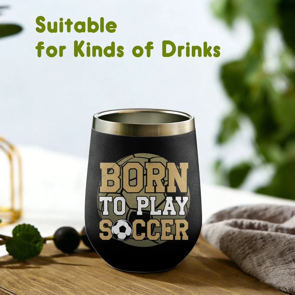 Vintage World Football Badge Design Vacuum Flasks 12oz Insulated Wine Tumbler Vacuum Coffee Mug Egg Shape Thermos Cup