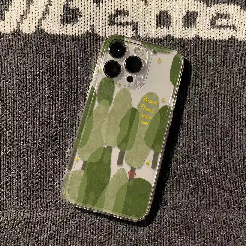 Green Forest Phone Cases For iPhone 16 15 14 13 12 11 Pro Max XR 8 7 Plus 13 12 Mini Soft Transparent Cover