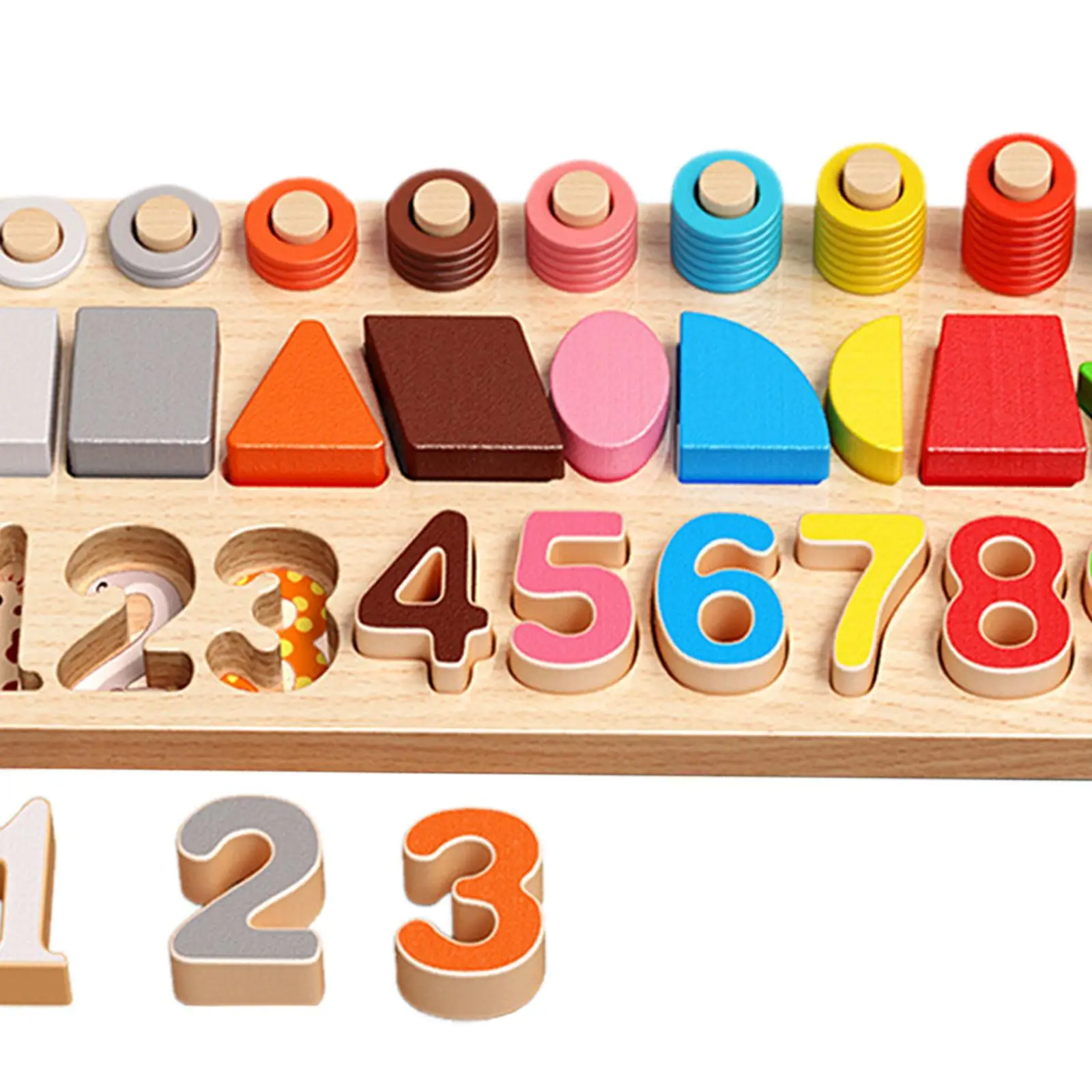 Number Board Math Shape Blocks Hand Eye Coordination Color Shape Sorting Matching Wooden Puzzle Toy for Kids 3 4 5 Years Old