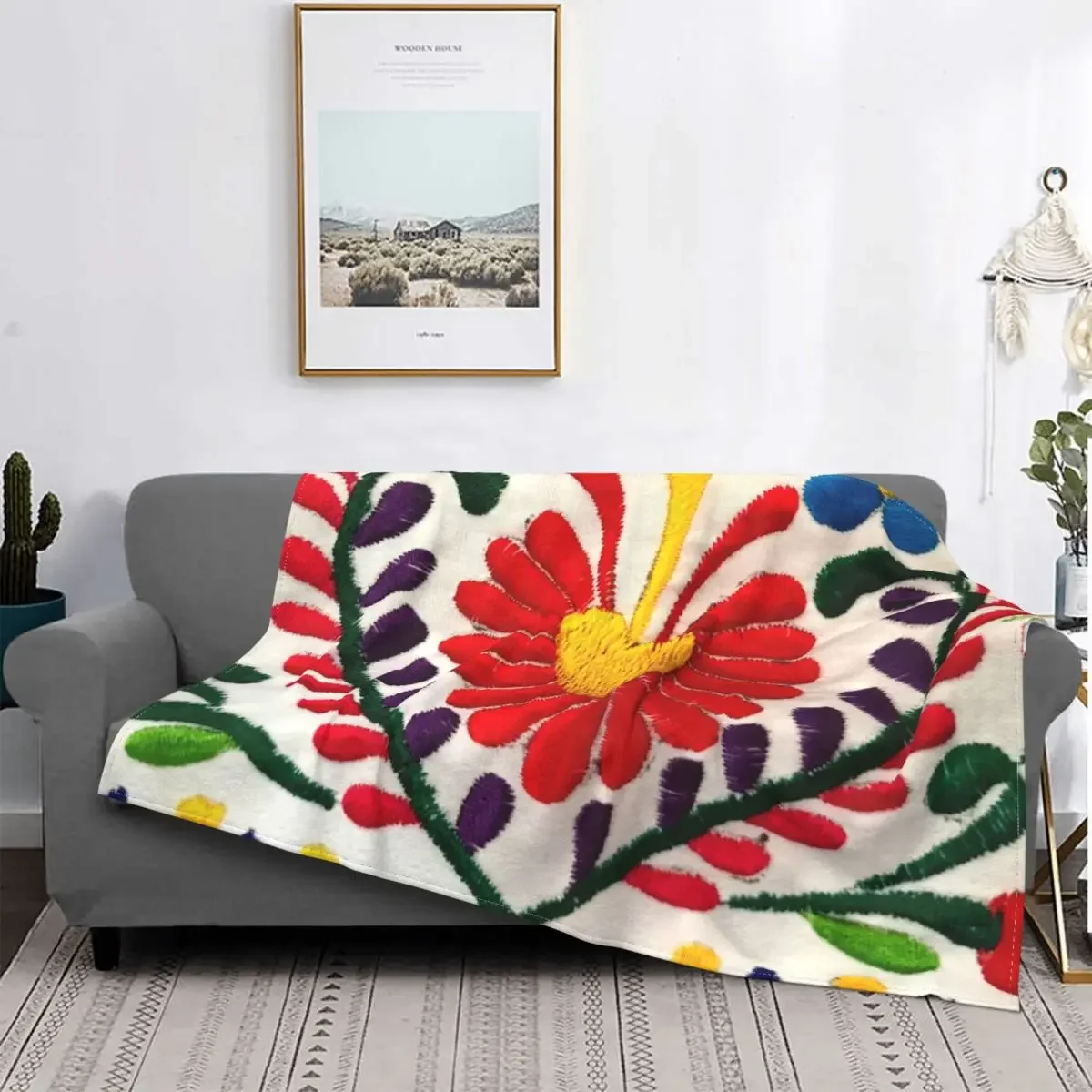 Mexican Otomi Flowers Bird Blankets Warm Animal Art Flannel Blanket 3D Floral Printed Throw Blanket for Bed Sofa Couch Bedspread