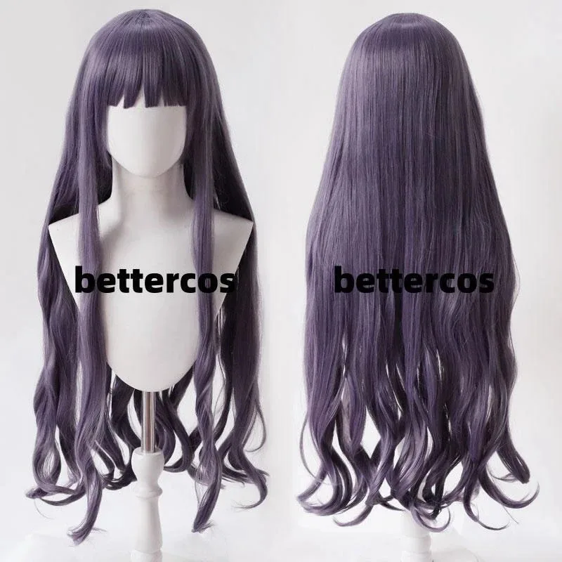 

Anime Daidouji Tomoyo Cosplay Wig Long Purple Gray Curly Hair Heat Resistant Synthetic Woman Wigs + A Wig Cap