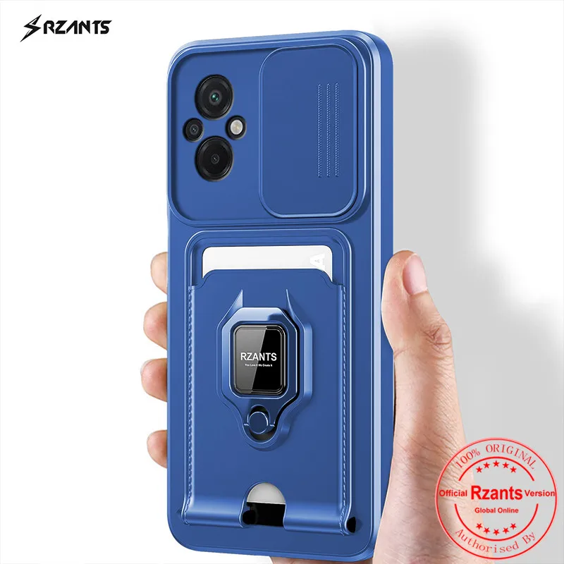 Rzants For Xiaomi Poco M5 4G Camera Lens Protection Phone Case[Bison]Smooth Push-pull Card Slot Ring Holder Casing Cover