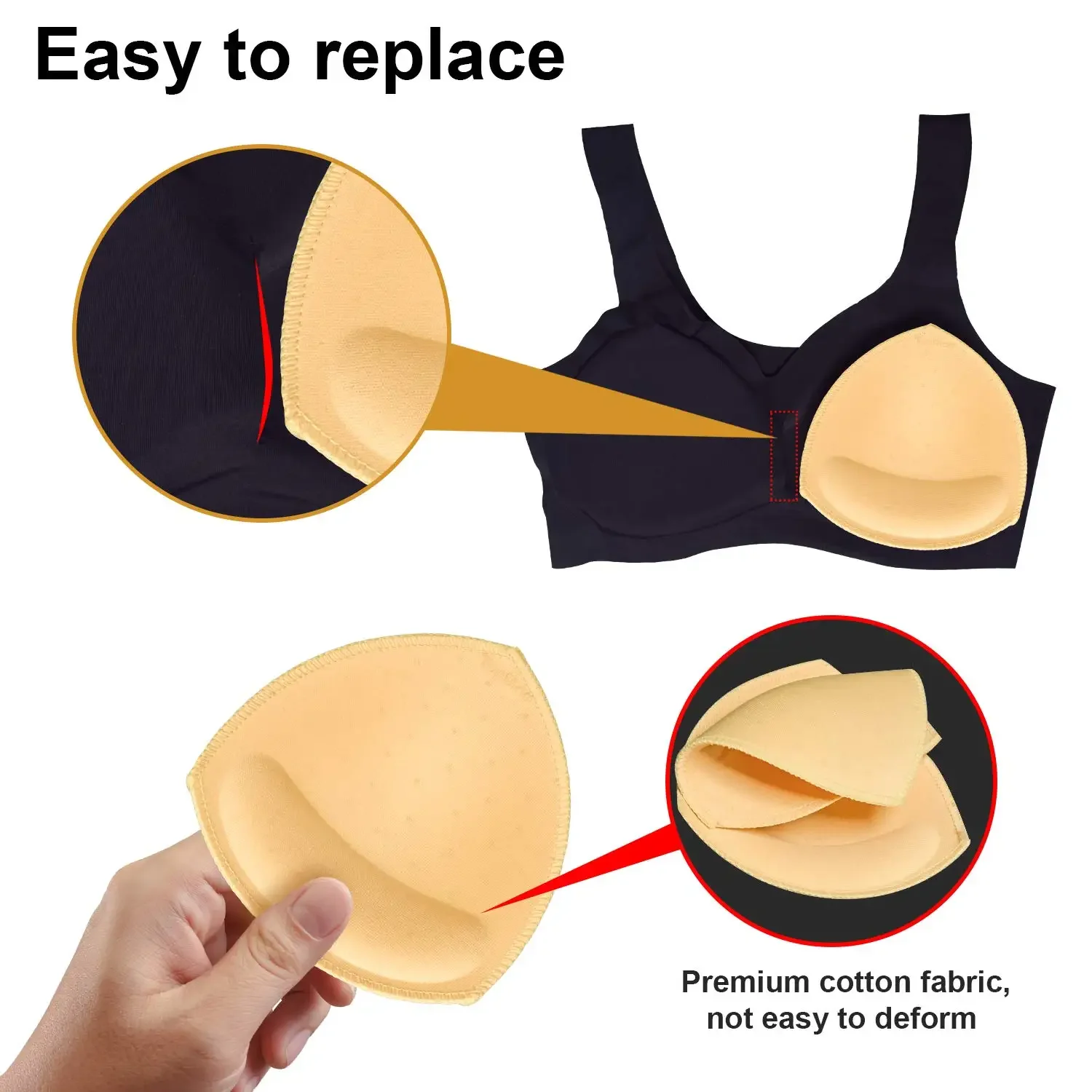 1Pairs Bra Insert Pads Removable Sponge Bra Pads Inserts Push Up Pads Bra Foam Pad Sports Bra Pads for Women Yoga Sports Bra