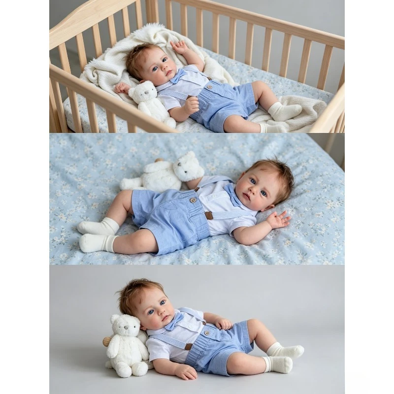 

60cm Blue Eyes Soft Cloth Body Reborn Doll Cameron Lifelike Newborn Doll with Hand Rooted Hair