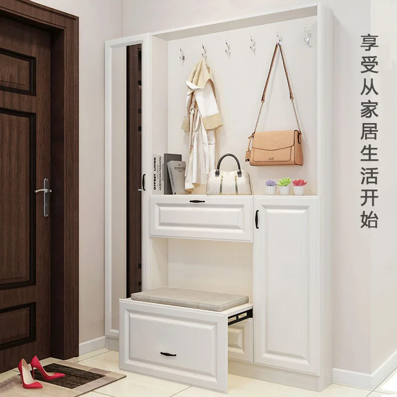 موصل مقعد قابل للطي لتغيير الأحذية، عازل للارتداد التلقائي، خزانة أحذية مدخل فولاذية ملفوفة على الحائط