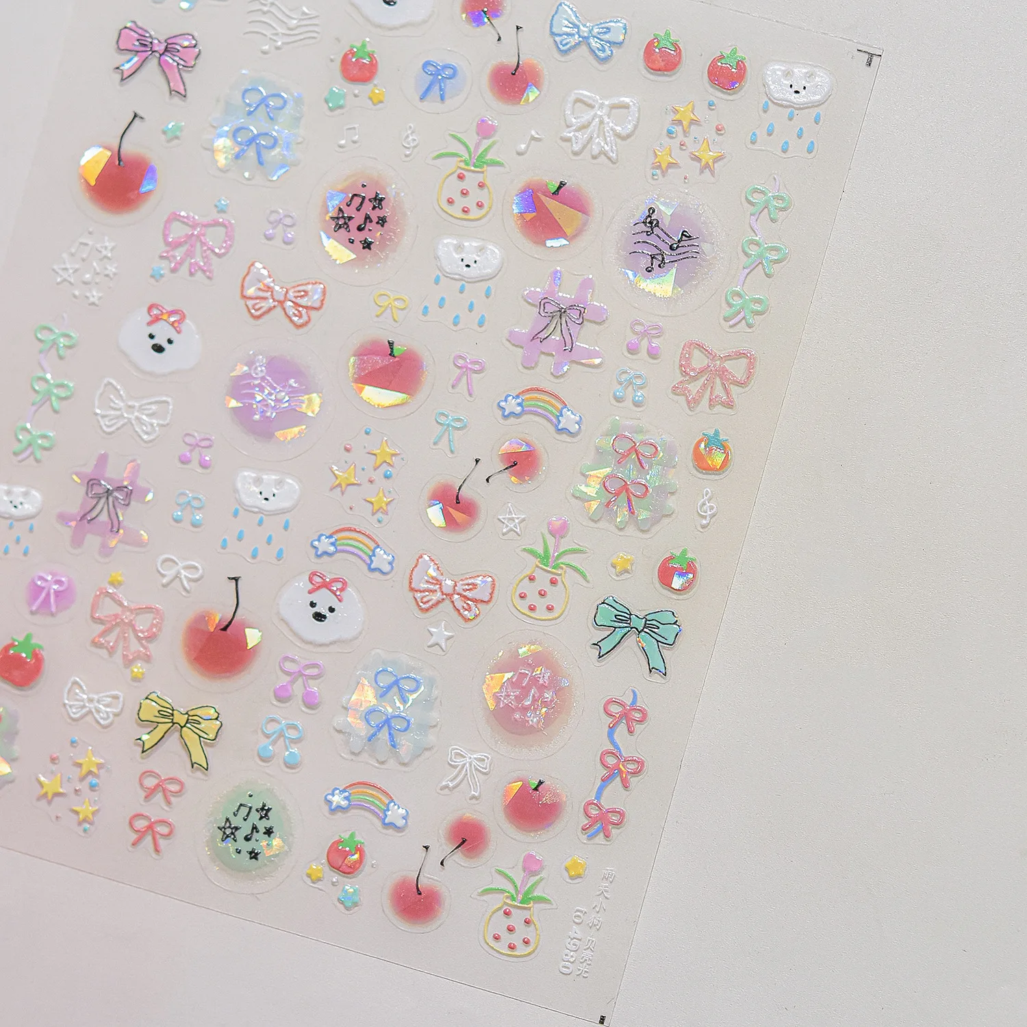 1pc 5D Shell Licht Cartoon Nagelsticker Collage Tekst Engels Brief Muzieknoot Nagelsticker Graffiti Ster Hart Strik Manicure