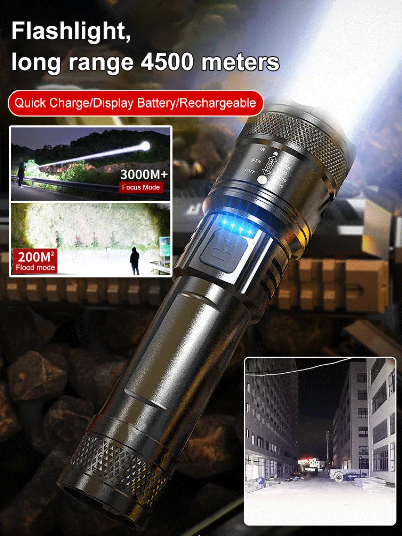 Led Flashlight Strong Light Emergency Flashlight Retractable Focus Super Bright Outdoor Flashlight Charging Household Flashlight