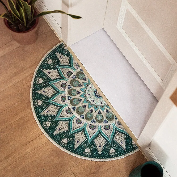 

Boho Mandala Half Round Door Mat PVC Anti-Slip Doormat 80x40cm Flora Carpet For Living Room Rug Decorations Kitchen Foot Mat