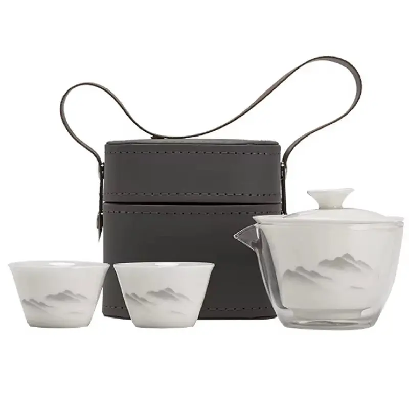 

A59Z-Portable Jade Tea Set Compact Travel Tea Ware Complete Brewing Kit Outdoor Camping Office Use Gift