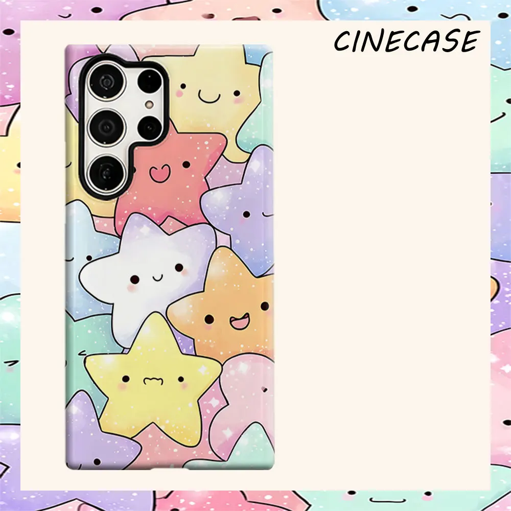 Pastel Cute Star Cartoon For Samsung Galaxy S26 S25 S24 A56 A36 Dual Layer Luxury Fashion Full Lens Protective Case