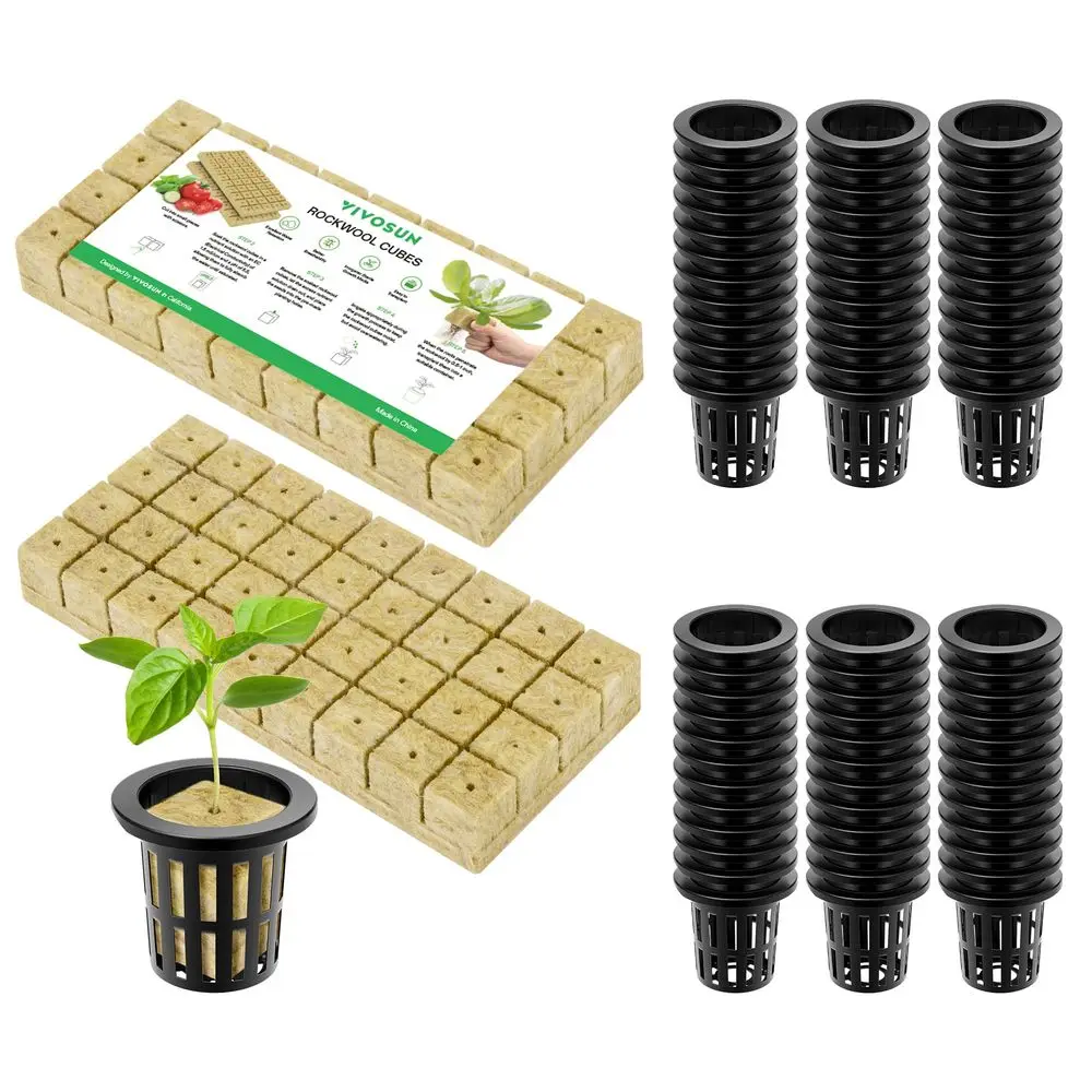 

Набор из 72 кубиков из минеральной ваты и сетчатых горшков для гидропоники, кубики 1.2 x 1.2 x 1.6, 72 гидропонных стакана и 72 сетчатых горшочка для выращивания растений, набор.