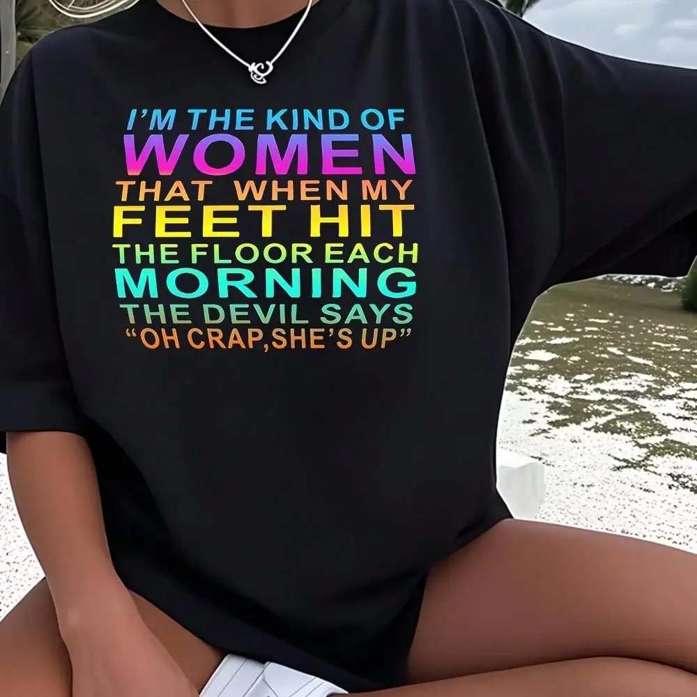 I m The Kind Of That When My Feet Hit The Floor Women s Plus Size T-Shirt 1 Pcs Funny Oversized Graphic Short Sleeve Tee Novelty 220g 100% Polyes