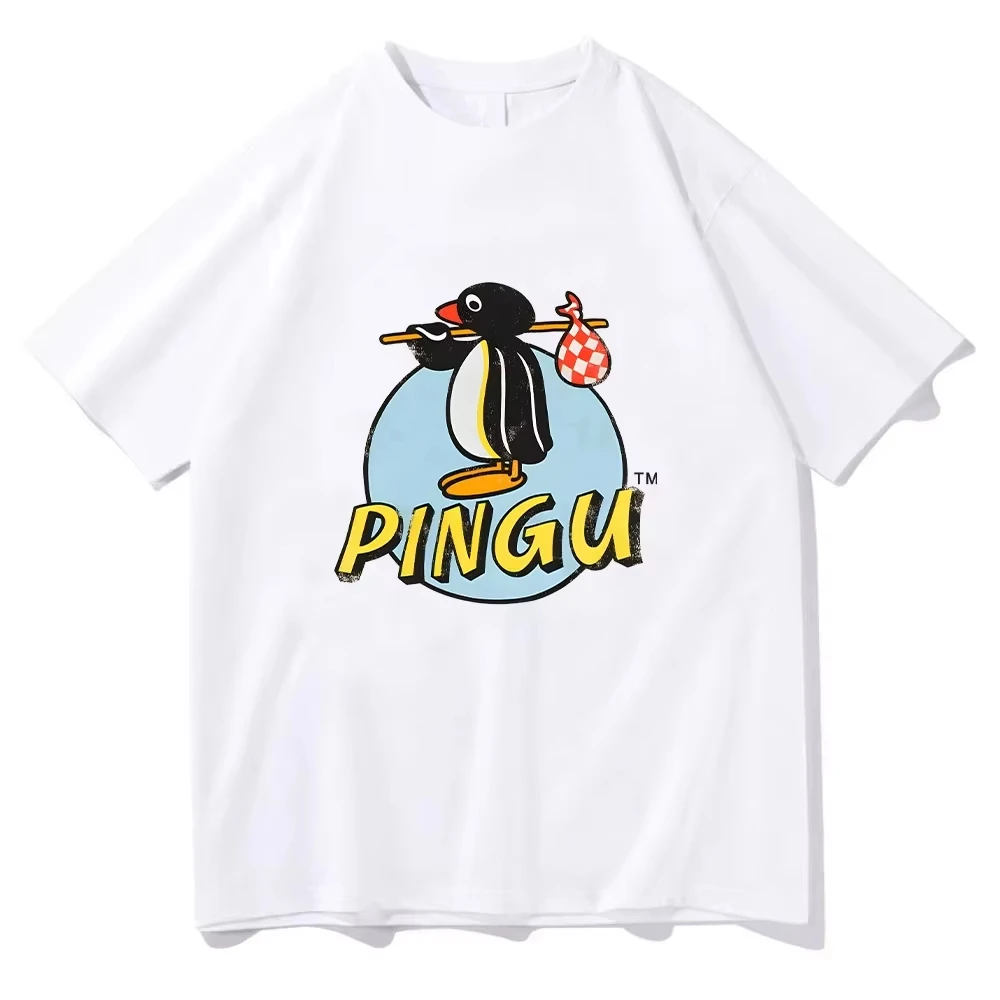 Pingu Classic Logo Natural T-Shirt Women Men Round Neck Penguin Tee Shirt Harajuku Clothes Classic Comfortable Chic Y2K Top