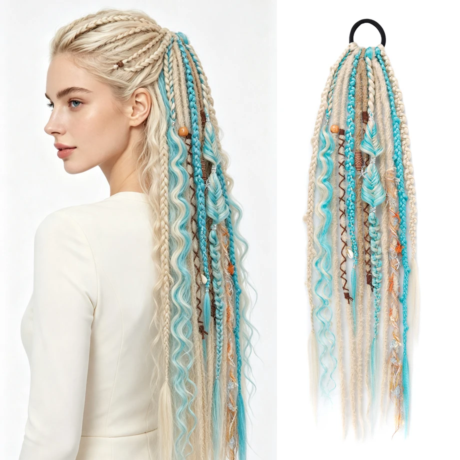 Boho Braided Ponytail Extension on Hair Tie 22