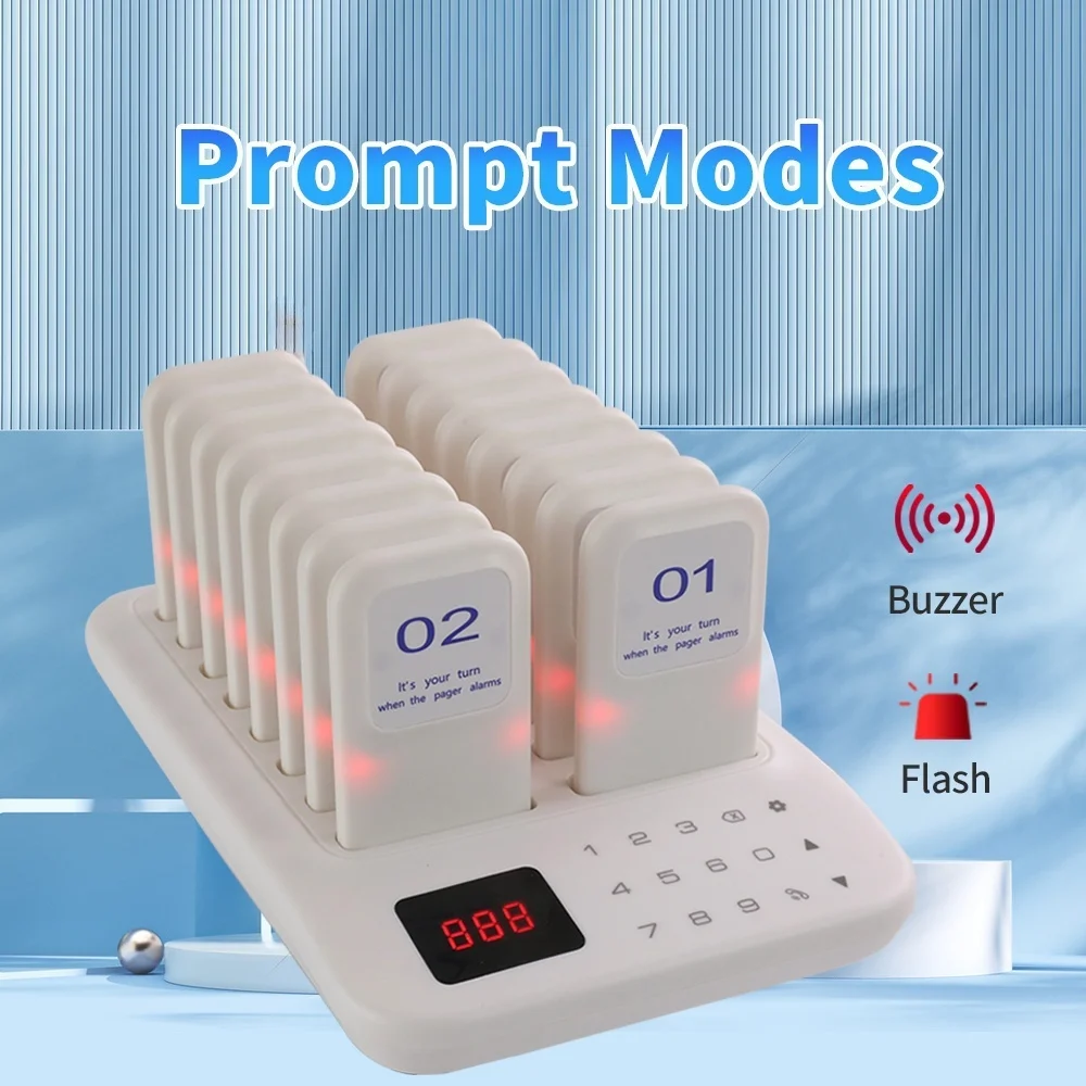 ระบบเพจเจอร์ร้านอาหาร, เพจเจอร์สําหรับร้านอาหาร, ระยะไกล 1,000 ฟุต, เพจเจอร์ 16 ตัวและเสียงบี๊บสําหรับรถบรรทุกอาหาร, บาร์, ร้านอาหาร