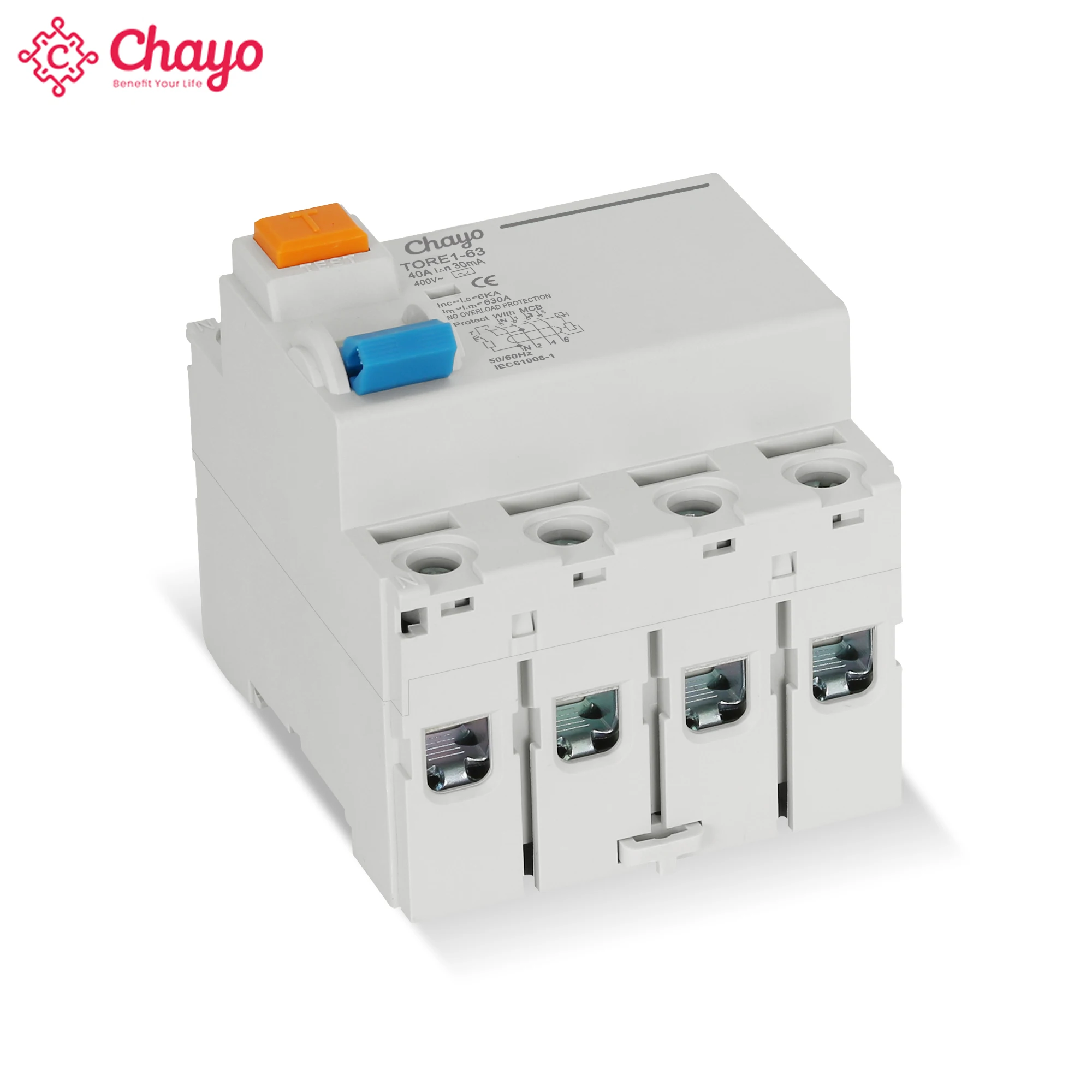 Chayo 4P AC Type RCD RCCB Residual Current Differential Safety Switch 230V DIN Rail Fireproof Leakage Circuit Breaker