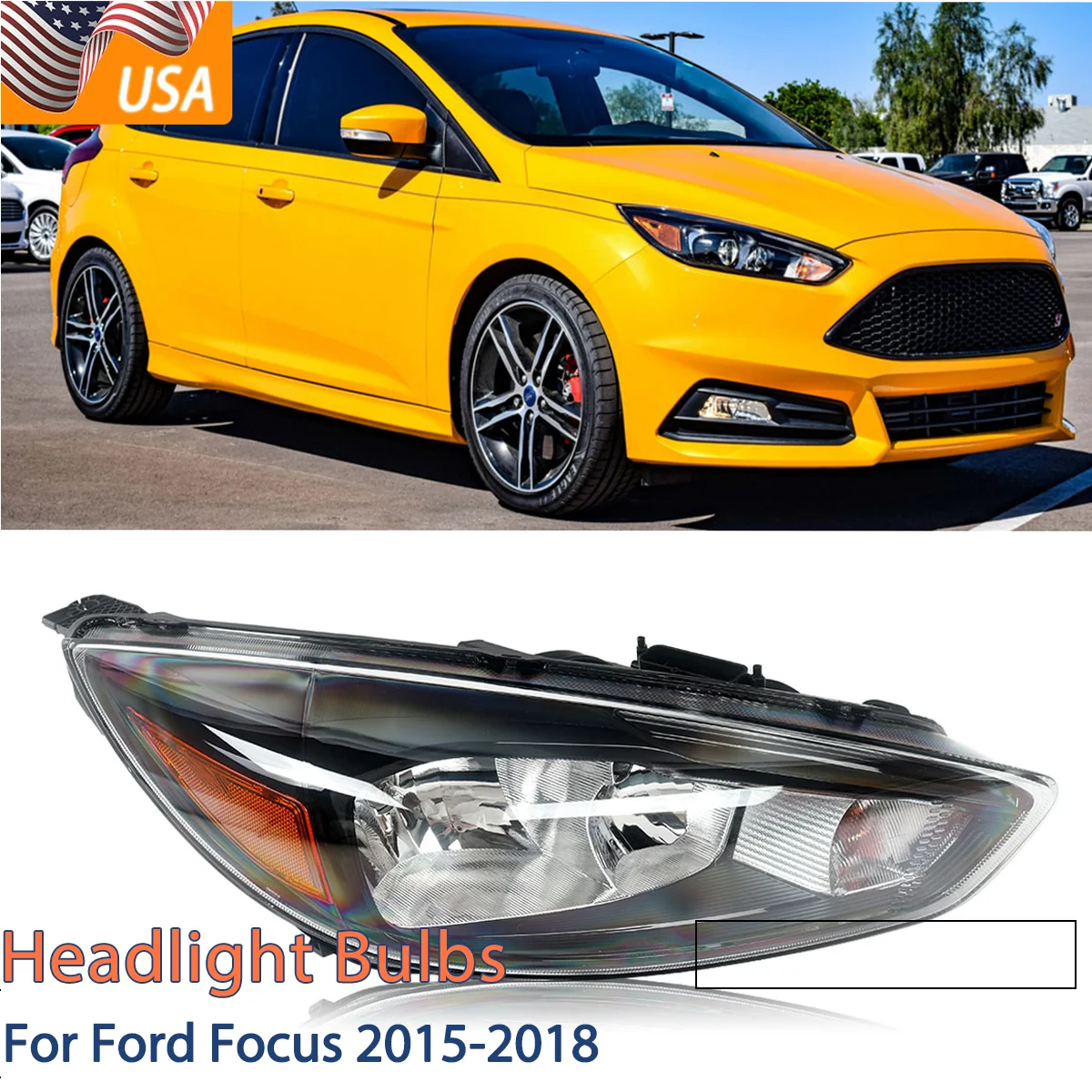 

RH Passenger Left Black Housing Halogen Headlight Headlamp For Ford Focus 2015-2018 car accesorios