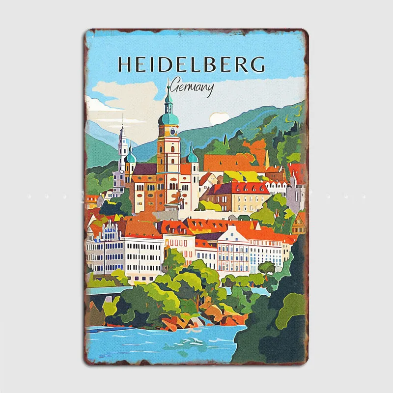 Heidelberg Germany Travel Scenic Spot Poster Metal Sign Custom Retro Kitchen Tin Wall Indoor Drawing Room Decoration Home Decor