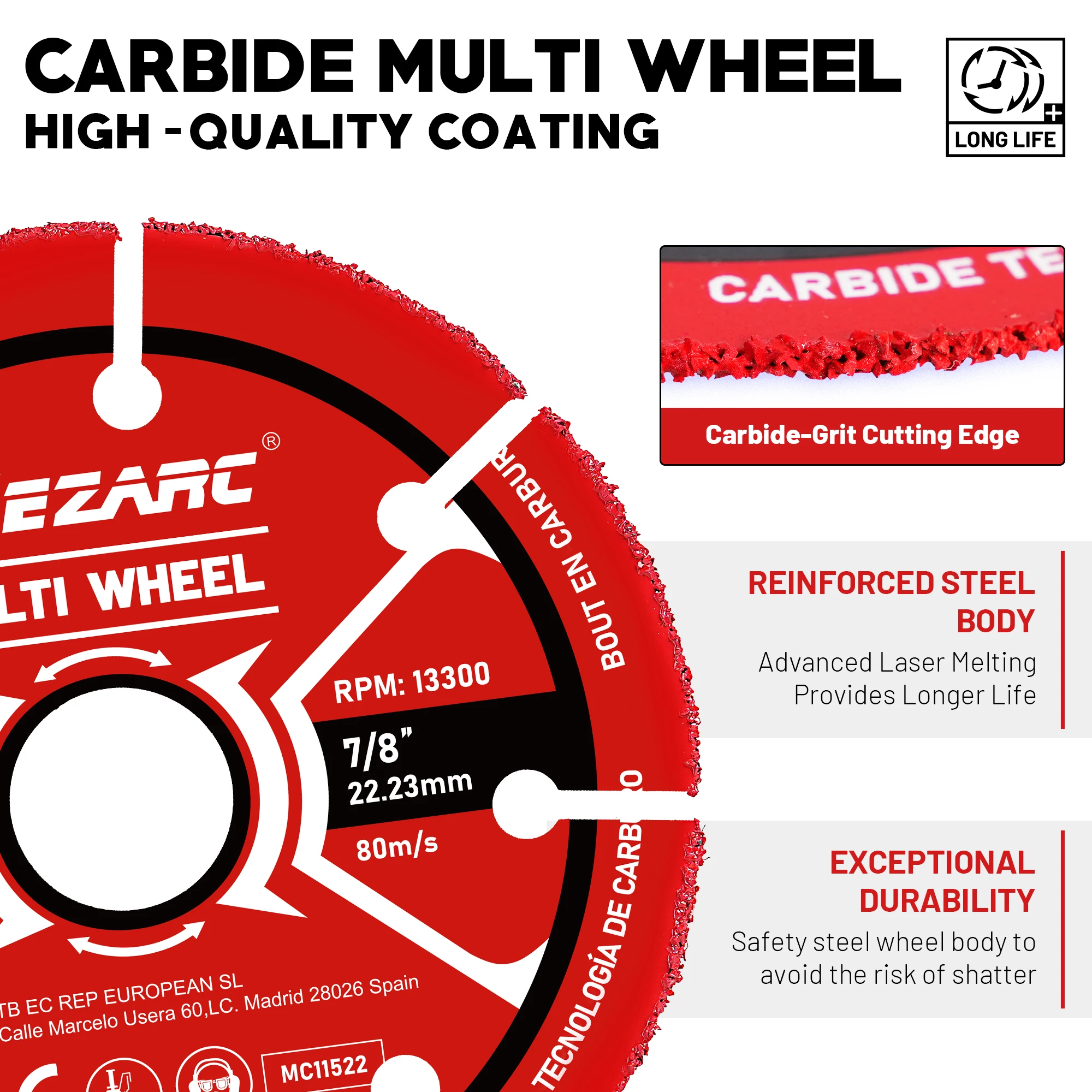 EZARC 115mm Carbide Cutting Disc 2Pcs, Cut Off Wheels, Angle Grinder Cutting Wheel for Wood, Wood with Nails, Laminate, Plastic