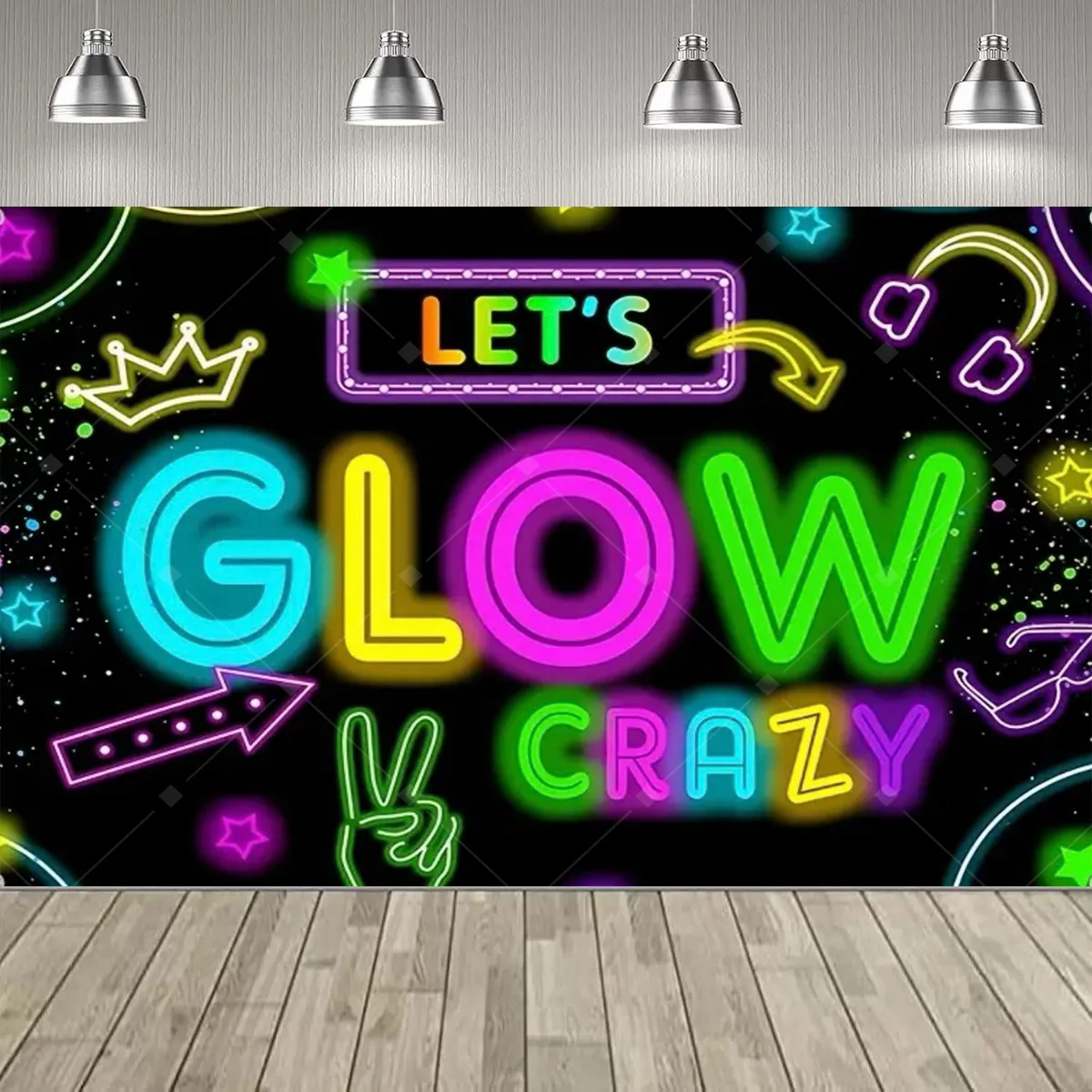 UV-Schwarzlicht Let's Glow Crazy Theme Party Dekorationen Hintergrund Neon Fluoreszierender Effekt Geburtstag Party Supplies Dekor Banner – Detail 4