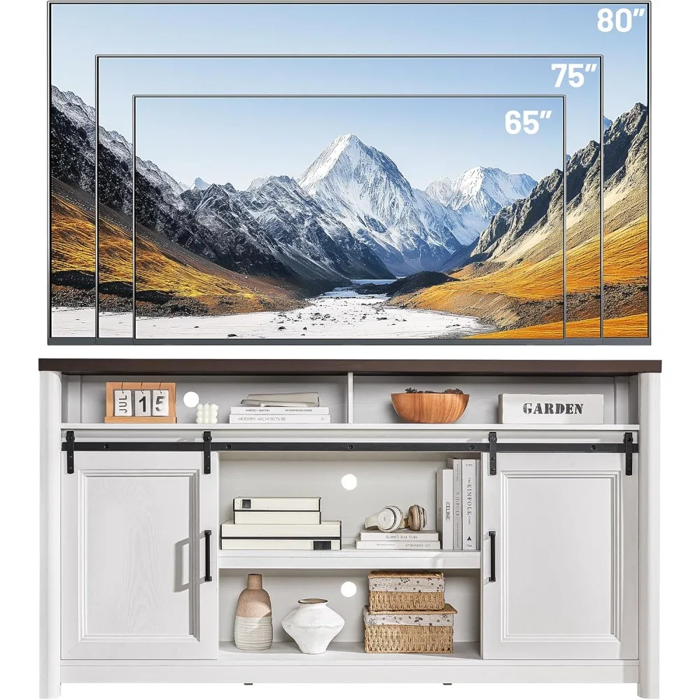 حامل تلفزيون ريفي للمزرعة لأجهزة التلفاز مقاس 80 بوصة، مركز ترفيه كبير مع مساحة تخزين، وحدة تحكم تلفزيون لغرفة النوم وغرفة المعيشة، (أبيض) #3