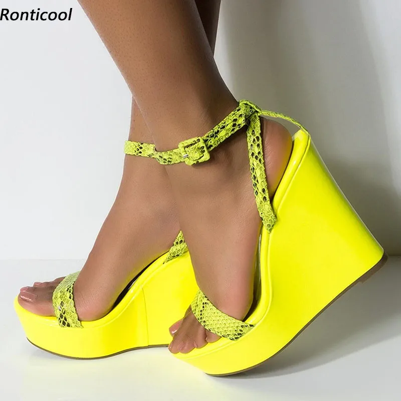 

Ronticool Handmade Women Summer Sandals Wedges Heels Open Toe Beautiful Yellow Banquet Shoes Ladies US Plus Size 5-20