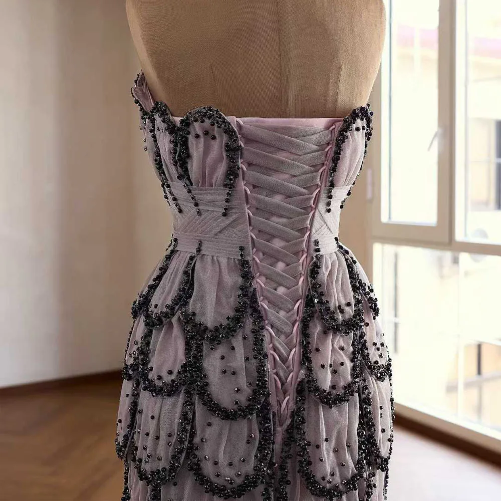 2026 Customizable Strapless Sleeveless Evening Dress Lace-Up Back Beading Elegant Prom Dress