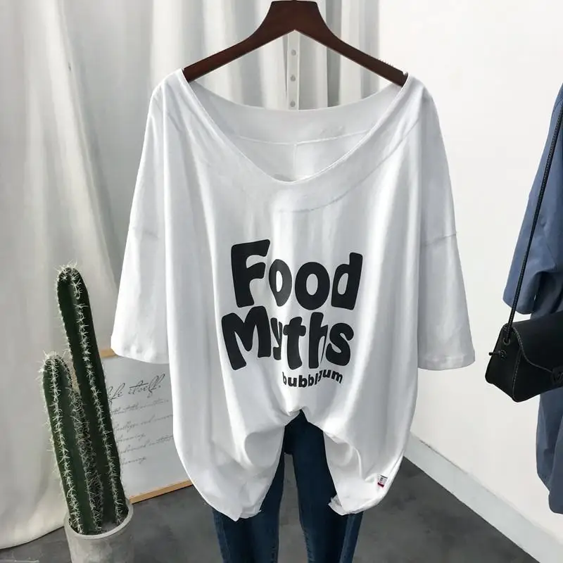 Camisetas informales con estampado de letras para mujer, Tops holgados de manga corta que combinan con todo, moda coreana, 2023