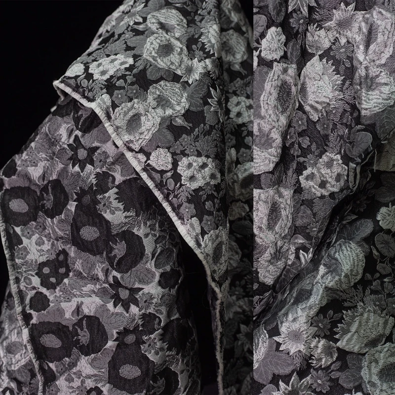 Grey Jacquard Curtains Fabric Home Mottled Floral Embossed Textured Puffy Bubble Handmade for Skirts Designer Crafts Materials