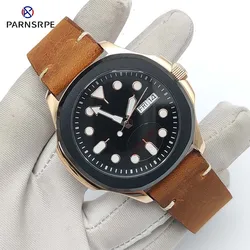 2024 Men's Original Automatic Mechanical Black and Rose Gold Water Resistant Case Sapphire Leather Strap Watch