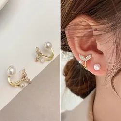 2024 New Elegant Mermaid Tail Earrings, Decorated with Water Zircon, 1 Pair of Vintage Bohemian Pearl Ladies Jewelry