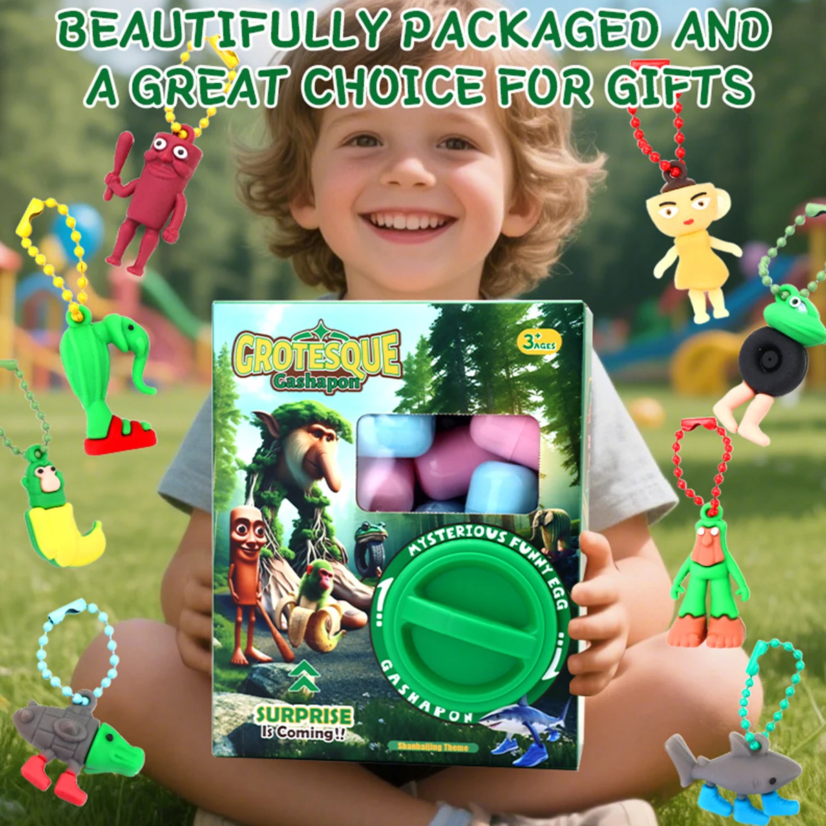 

Grotesque Gashapon Toy Machine with Random Monster Keychains, Blind Box Surprise