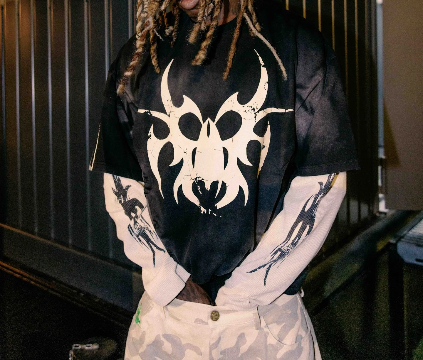 2026 new Y2K Gothic style spider print willow nail long sleeved patchwork fake two-piece top, punk street fashion niche trend