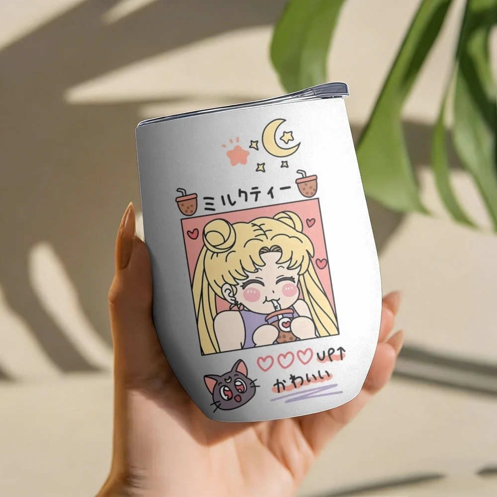 Anime S-Sailor Girl Vacuum Flasks 12oz Insulated Wine Tumbler Vacuum Coffee Mug Egg Shape Thermos Cup