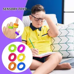 Spiky Sensory Rings Finger Massager Rings Toys Set Of 6 Spiky Sensory Finger Rings Silent Stress Reducer Fidgets Ring For Kids