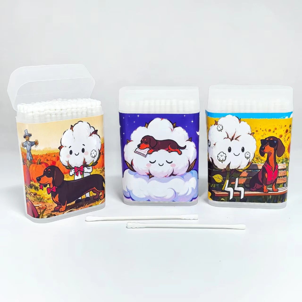 300 Stück kreative Wattestäbchen mit Dackelmotiv, doppelköpfige Schraube, runde Wattestäbchen mit feiner Achse, Geschenk-Wattestäbchen