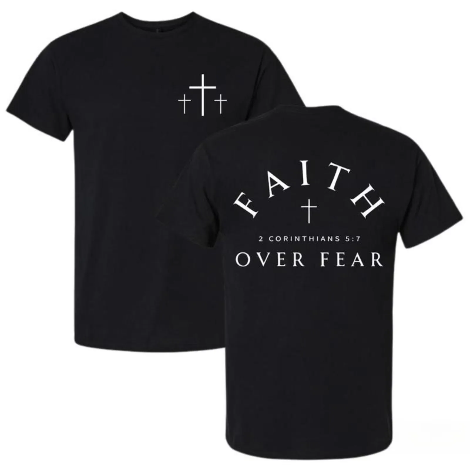 Faith Over Fear Christian Graphic Tee Scripture Cross 2 Corinthians 5 7 T-shirt à manches courtes pour hommes